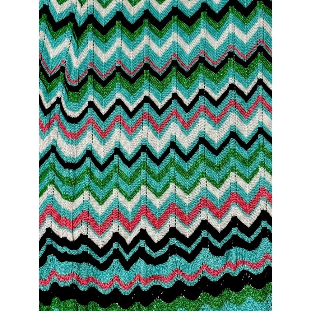 New York Company 7th Avenue Chevron Knit Midi Skirt Small Blue Boho Chic Stretch